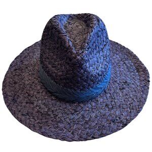 Vineyard Vines Chevron Trim Straw Women's Fedora - Vineyard Navy NEW